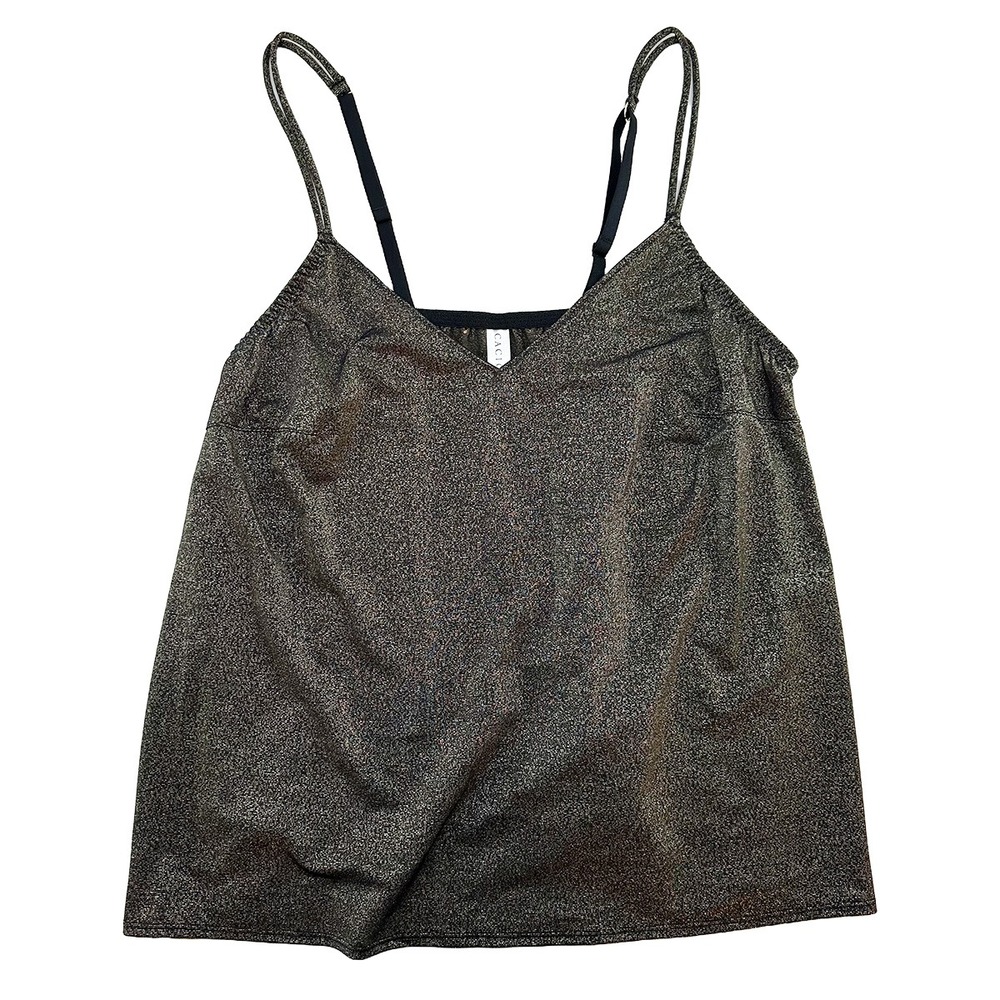 CACIQUE Metallic V-neck Cami Tank Top‎ • 14/16 • gold • glam chic minimalist